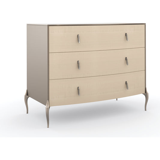 Good Impression Nightstand by Caracole in cream, silver and soft silver, vanilla cream. Made from asian hardwood, figured sycamore in a transitional style.