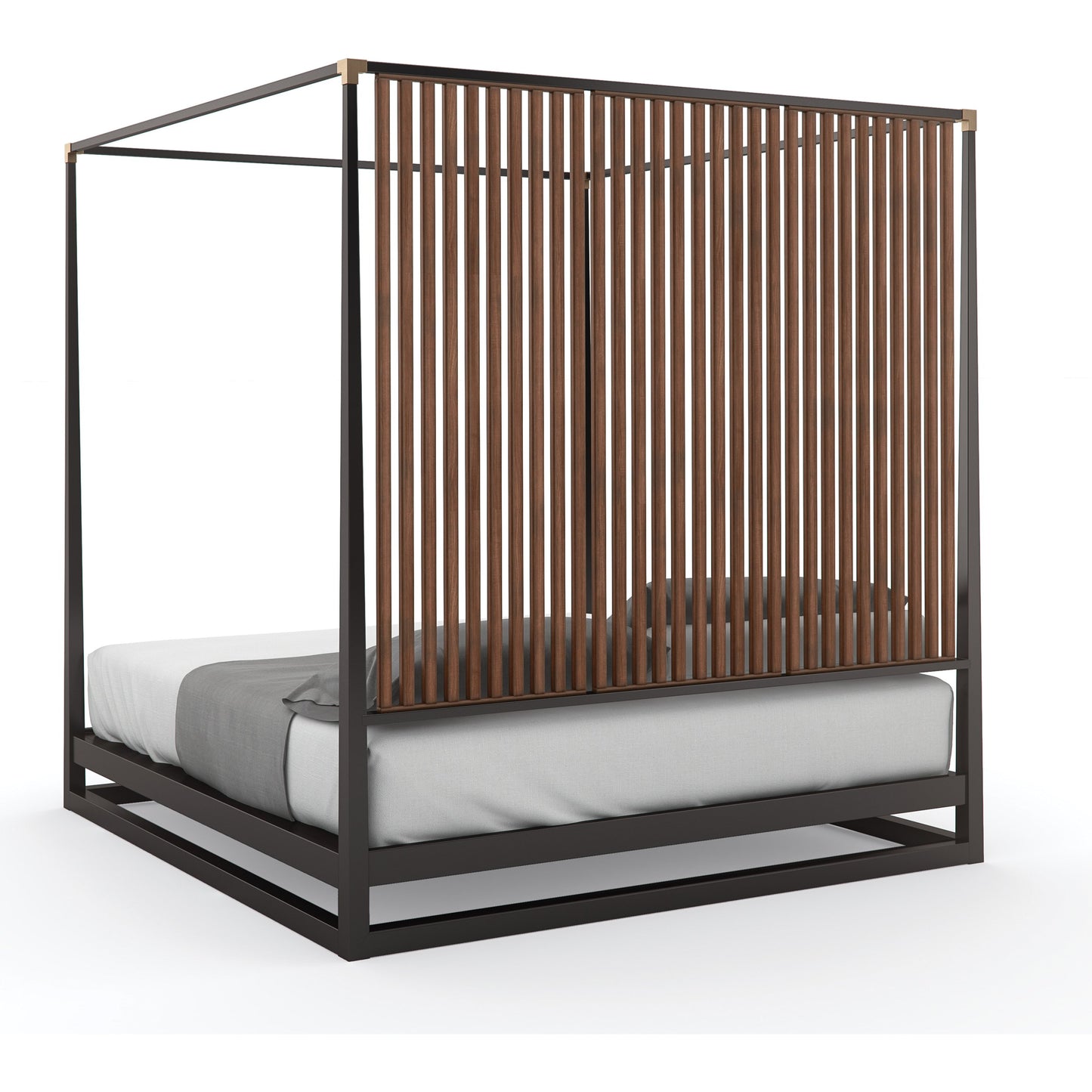003 SI-1756672,SI-1756673 | Additional Silo | Pinstripe Canopy Bed by Caracole in walnut, dark chocolate, champagne gold and rich walnut, dark chocolate. Made from birch, walnut in a modern style.