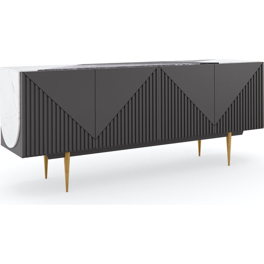 Over The Edge Buffet by Caracole in marble, champagne gold and warm slate. Made from birch, maple in a modern style.