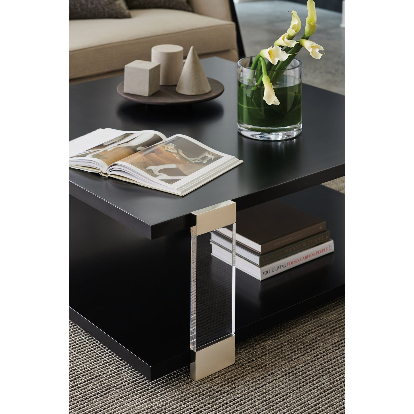 003 SI-1756655 | Lifestyle | I'll Take The Corner Table by Caracole in tuxedo black, whisper of gold and tuxedo black, whisper of gold. Made from birch, acrylic, maple in a modern style.