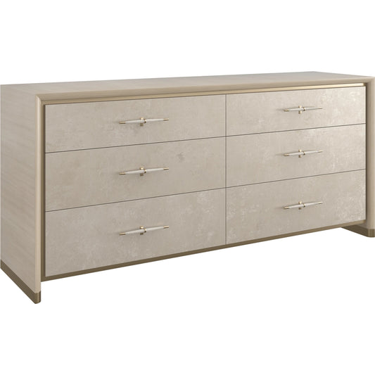 Hang Up Dresser by Caracole in dry martini, winter frost, brushed gold. Made from asian hardwood, koto in a modern style.