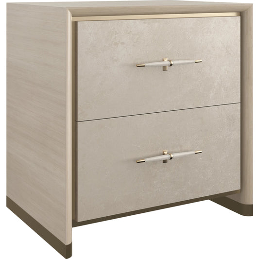 Hang Up Small Nightstand by Caracole in dry martini, winter frost, brushed gold. Made from asian hardwood, koto in a modern style.