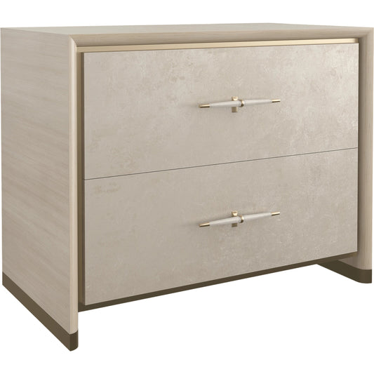 Hang Up Large Nightstand by Caracole in dry martini, winter frost, brushed gold. Made from asian hardwood, koto in a modern style.