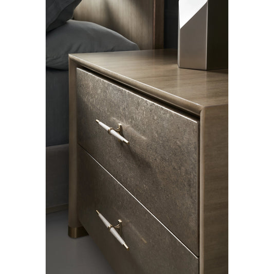 Hang Up Large Nightstand by Caracole in dry martini, winter frost, brushed gold. Made from asian hardwood, koto in a modern style.