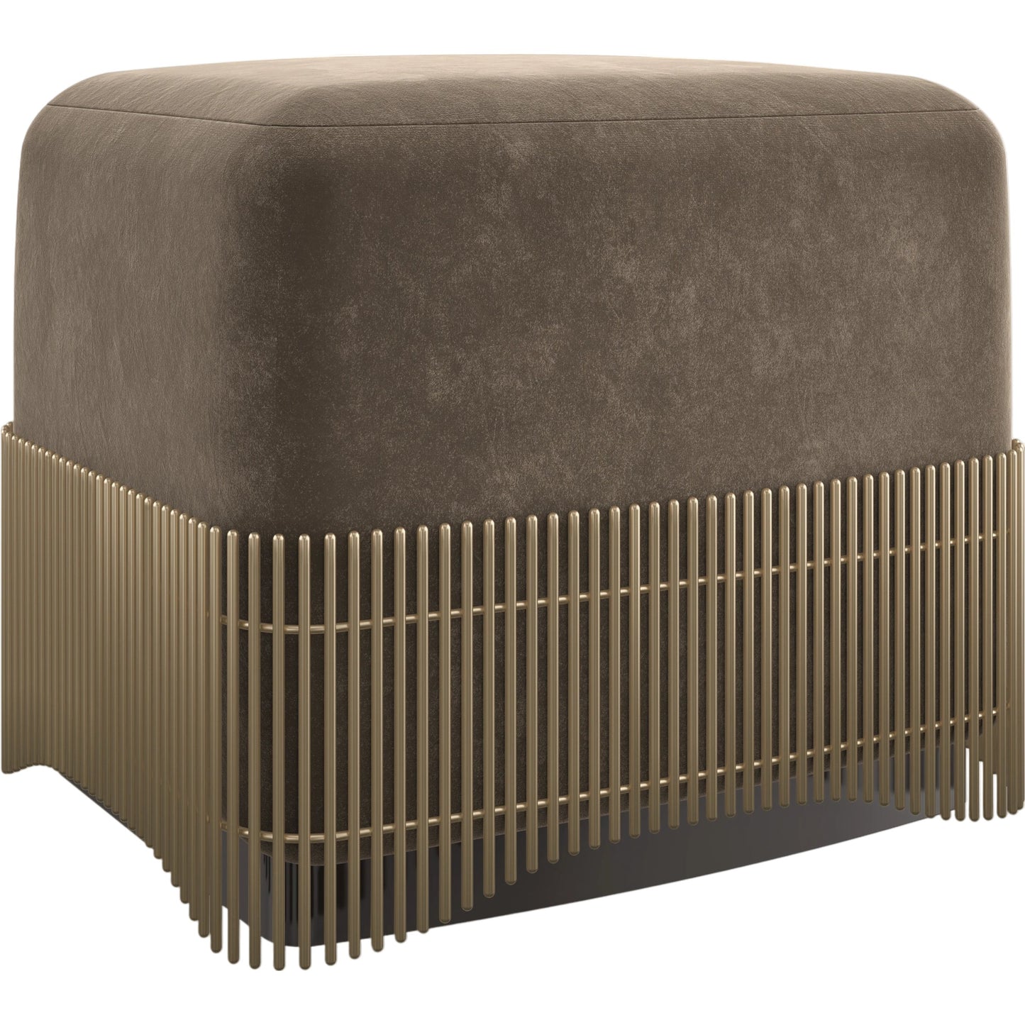 001 SI-2095918 | Additional Silo | Petit Four Ottoman by Caracole in moss green and dark chocolate, brushed gold. Made from poplar in a modern style.