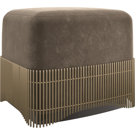 Petit Four Ottoman by Caracole in moss green and dark chocolate, brushed gold. Made from poplar in a modern style.