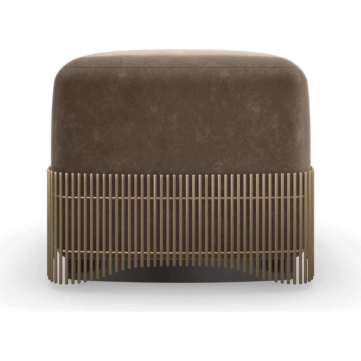 002 SI-2095918 | Additional Silo | Petit Four Ottoman by Caracole in moss green and dark chocolate, brushed gold. Made from poplar in a modern style.