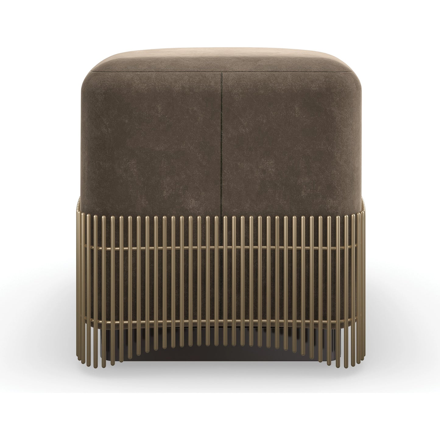 003 SI-2095918 | Additional Silo | Petit Four Ottoman by Caracole in moss green and dark chocolate, brushed gold. Made from poplar in a modern style.