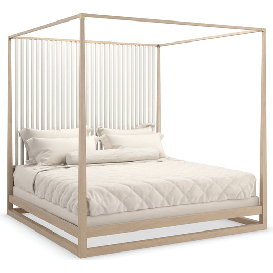Pinstripe Light Bed by Caracole in sun drenched oak, almond milk. Made from oak, quartersawn oak in a modern style.