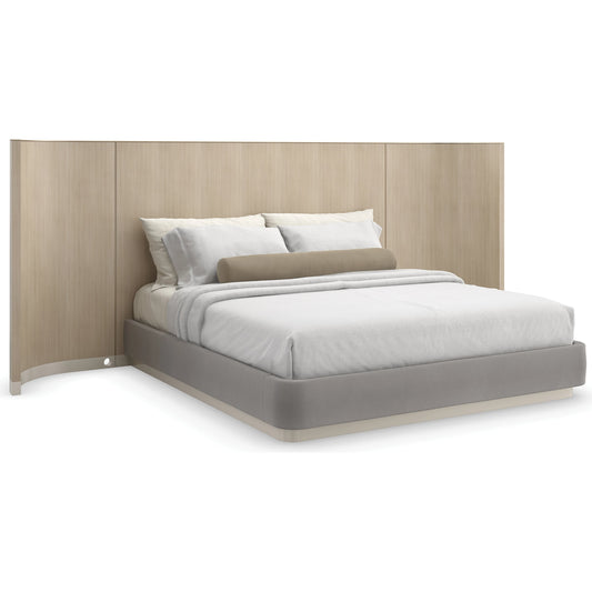 Dream Chaser Bed with Wings by Caracole in dry martini, cloud, brushed gold. Made from poplar, koto in a modern style.
