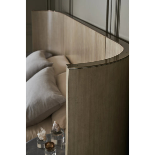 Dream Chaser Bed with Wings by Caracole in dry martini, cloud, brushed gold. Made from poplar, koto in a modern style.