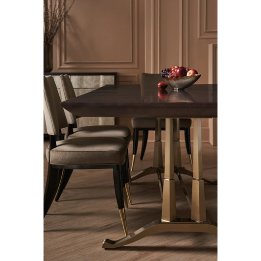 D'orsay Dining Table by Caracole in otter, champagne gold. Made from poplar, metal, tupelo in a modern style.