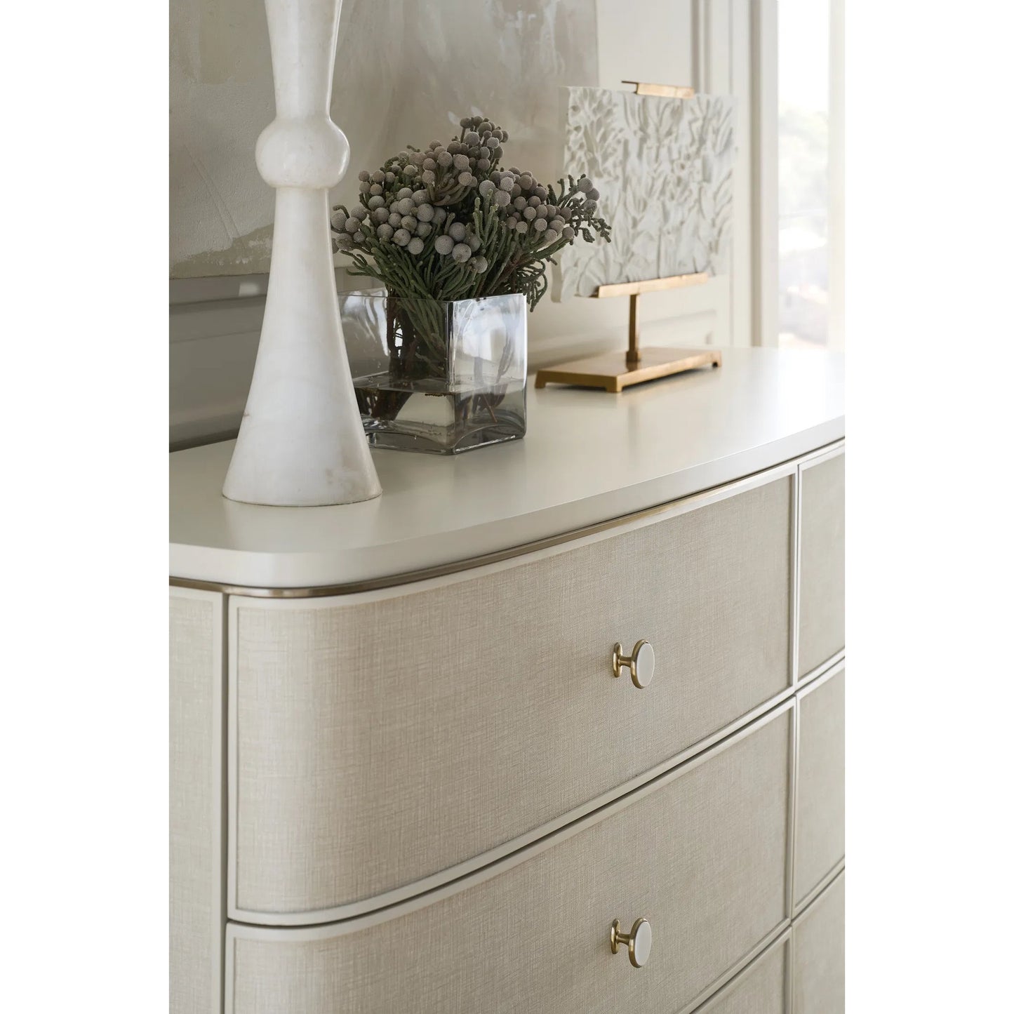 004 SI-2193780 | Lifestyle | Lyon Dresser by Caracole in almond milk, brushed gold. Made from acacia, metal in a unique style.