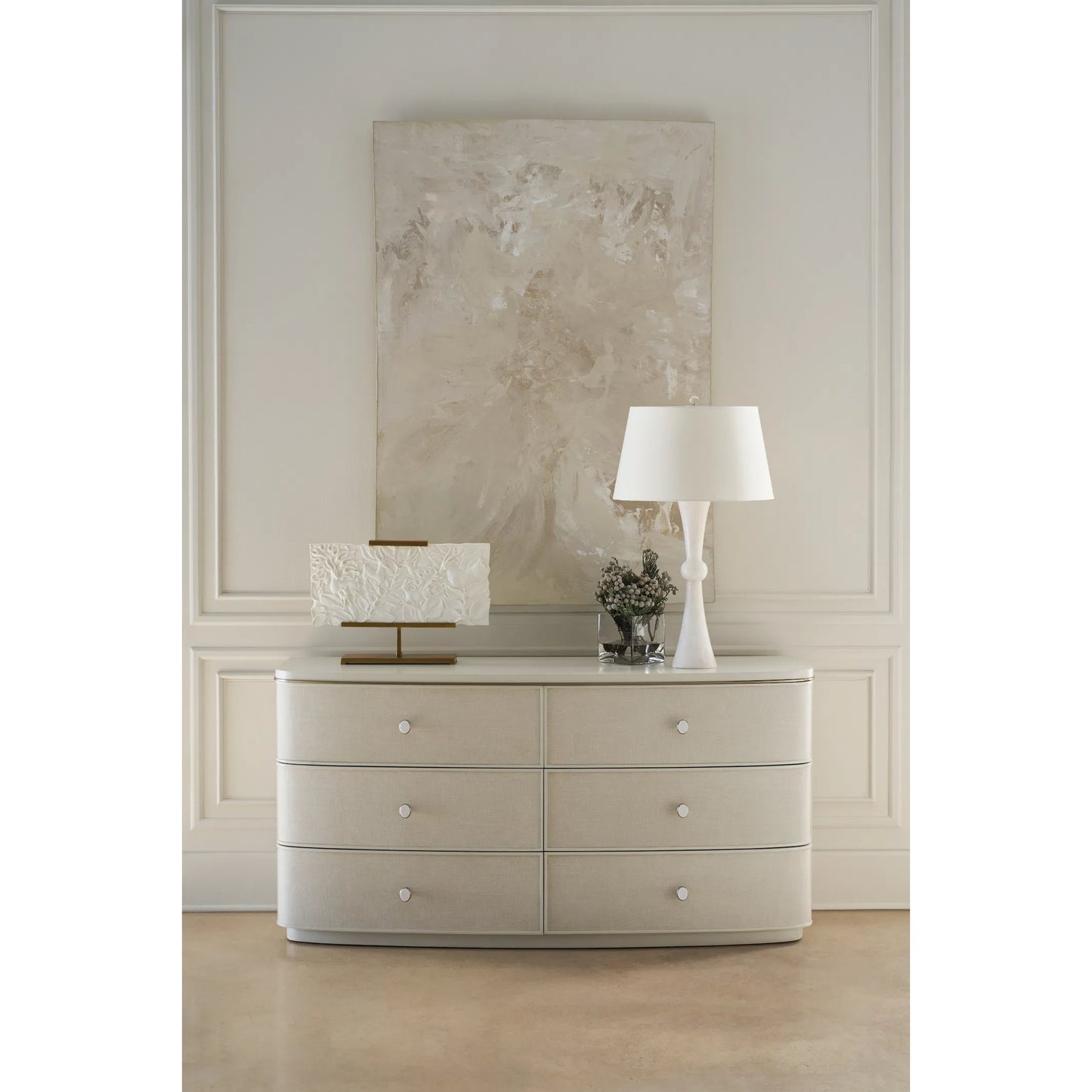 005 SI-2193780 | Lifestyle | Lyon Dresser by Caracole in almond milk, brushed gold. Made from acacia, metal in a unique style.