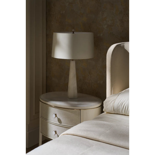 Bruges Nightstand by Caracole in almond milk, brushed gold. Made from acacia, marble, metal in a transitional style.
