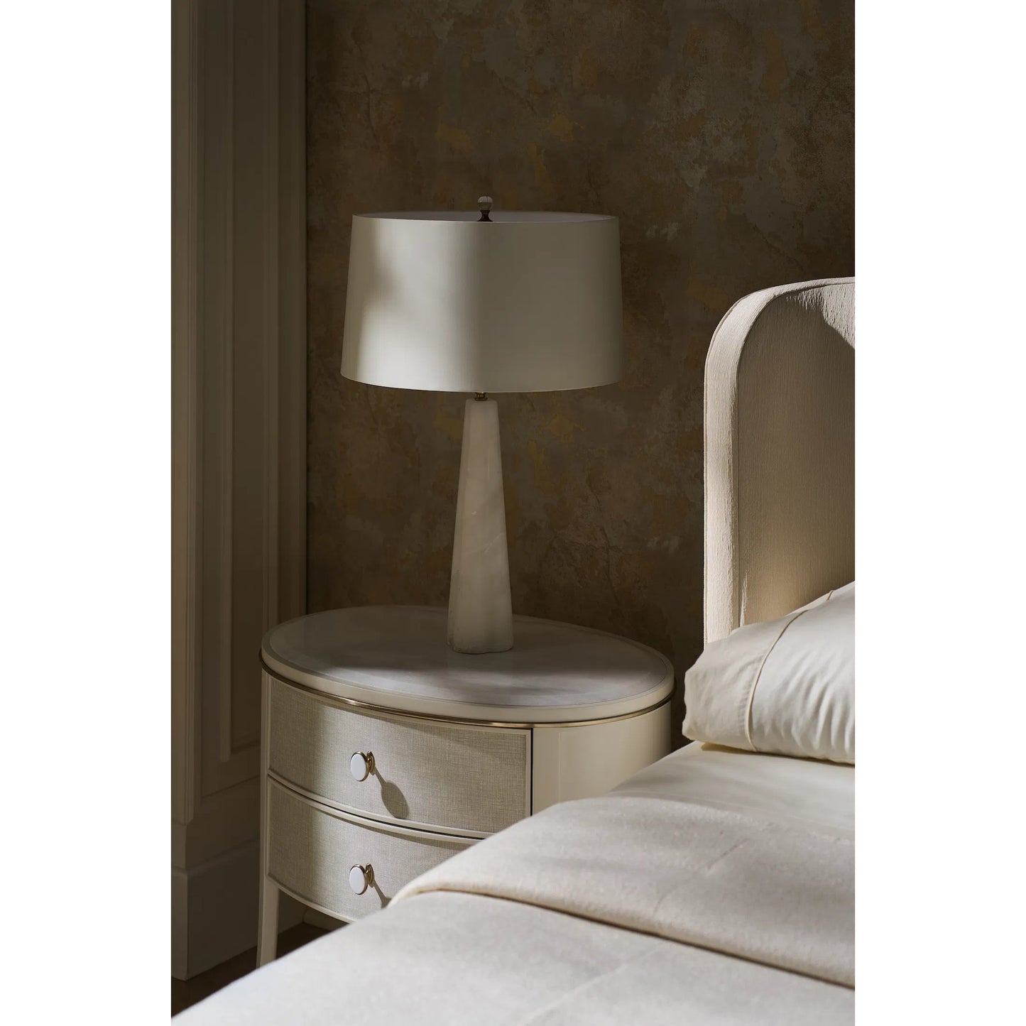 005 SI-2193785 | Lifestyle | Bruges Nightstand by Caracole in almond milk, brushed gold. Made from acacia, marble, metal in a transitional style.