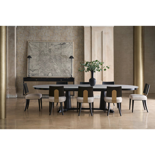 Bordeaux Dining Table by Caracole in almost black. Made from asian hardwood, acacia, glass, birch in a modern style.