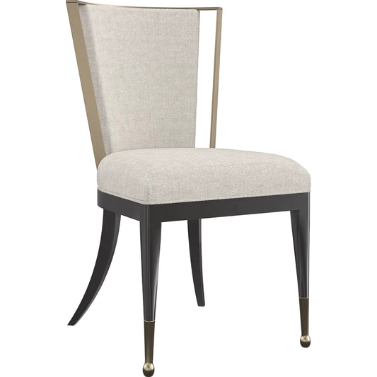 Astoria Side Chair by Caracole in almost black, brushed gold. Made from asian hardwood in a transitional style.