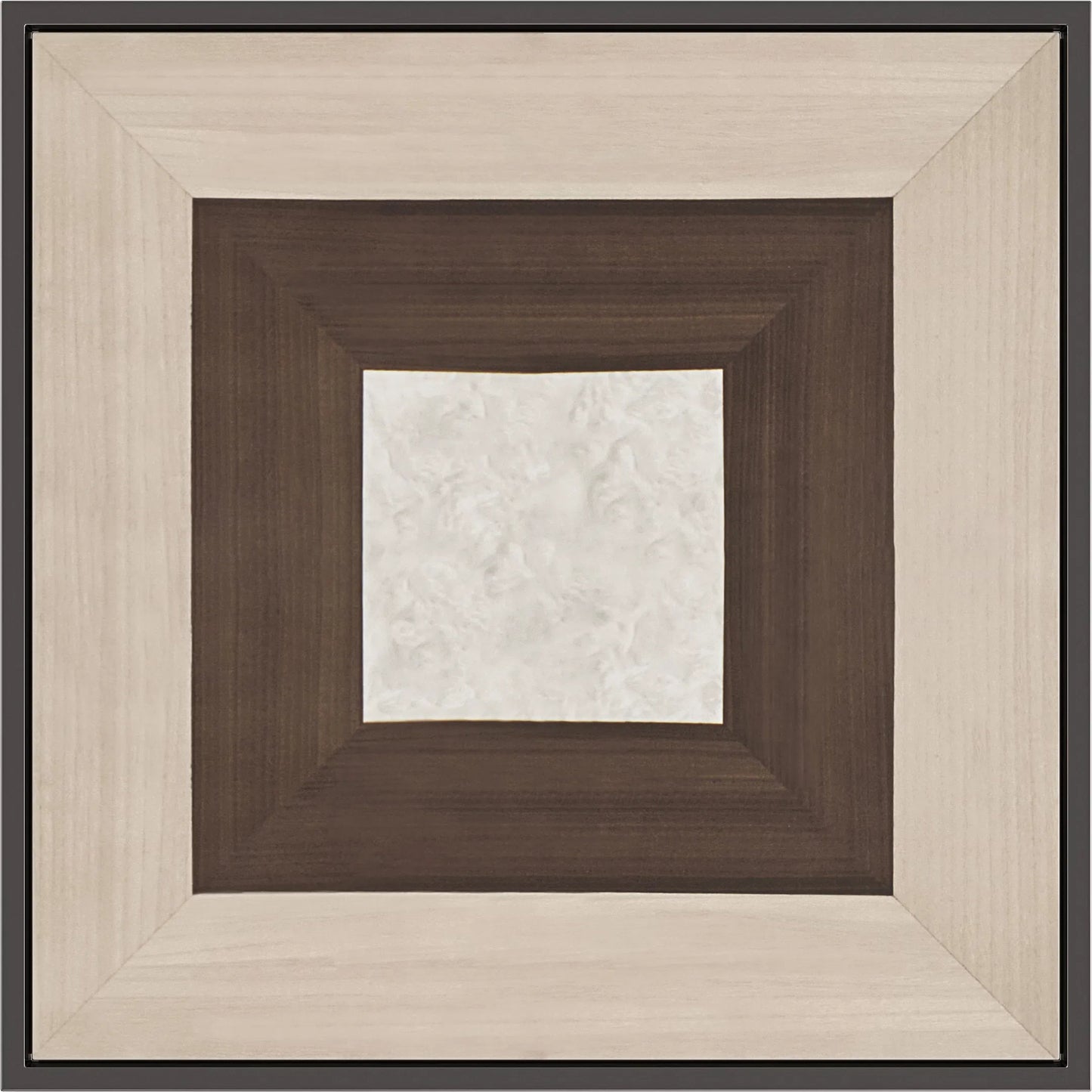003 SI-2193810 | Closeup | Impossible Cube End Table by Caracole in brushed deep bronze, otter, woodland gray, dreamy burl, almost black. Made from poplar, metal, glass, dyed tupelo, japanese sen, madrona burl in a unique style.
