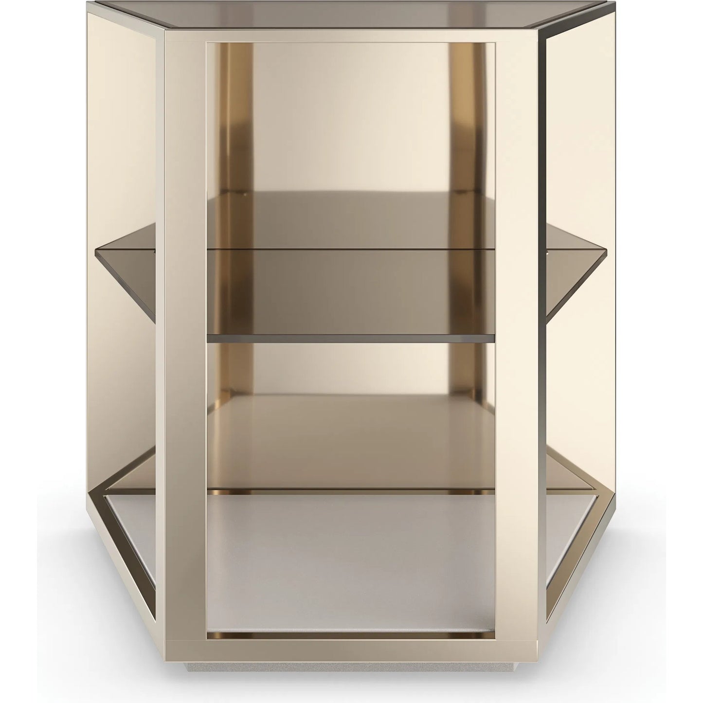 002 SI-2193811 | Additional Silo | Refraction End Table by Caracole in whisper of gold, oyster. Made from poplar, metal, glass in a modern style.