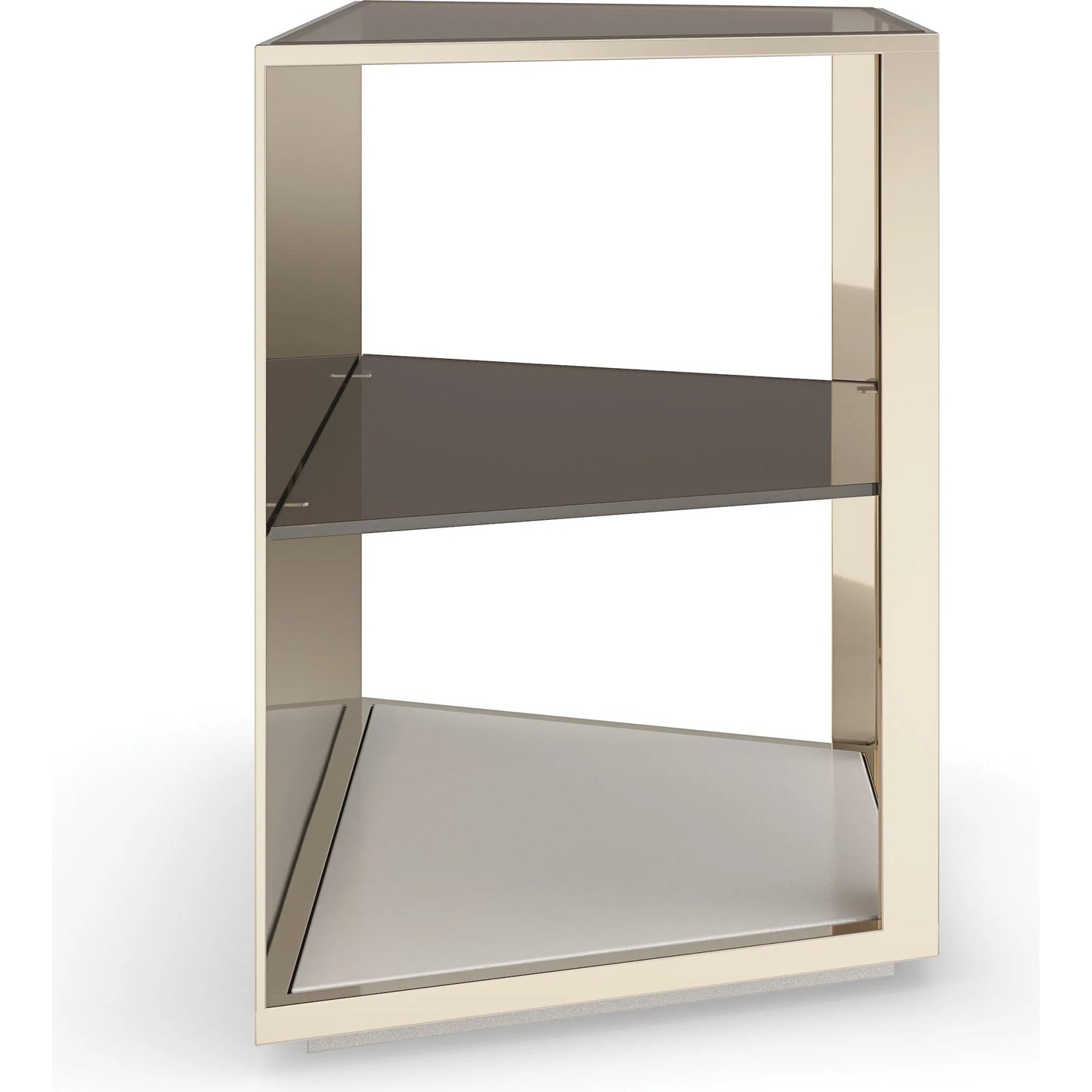 004 SI-2193811 | Additional Silo | Refraction End Table by Caracole in whisper of gold, oyster. Made from poplar, metal, glass in a modern style.