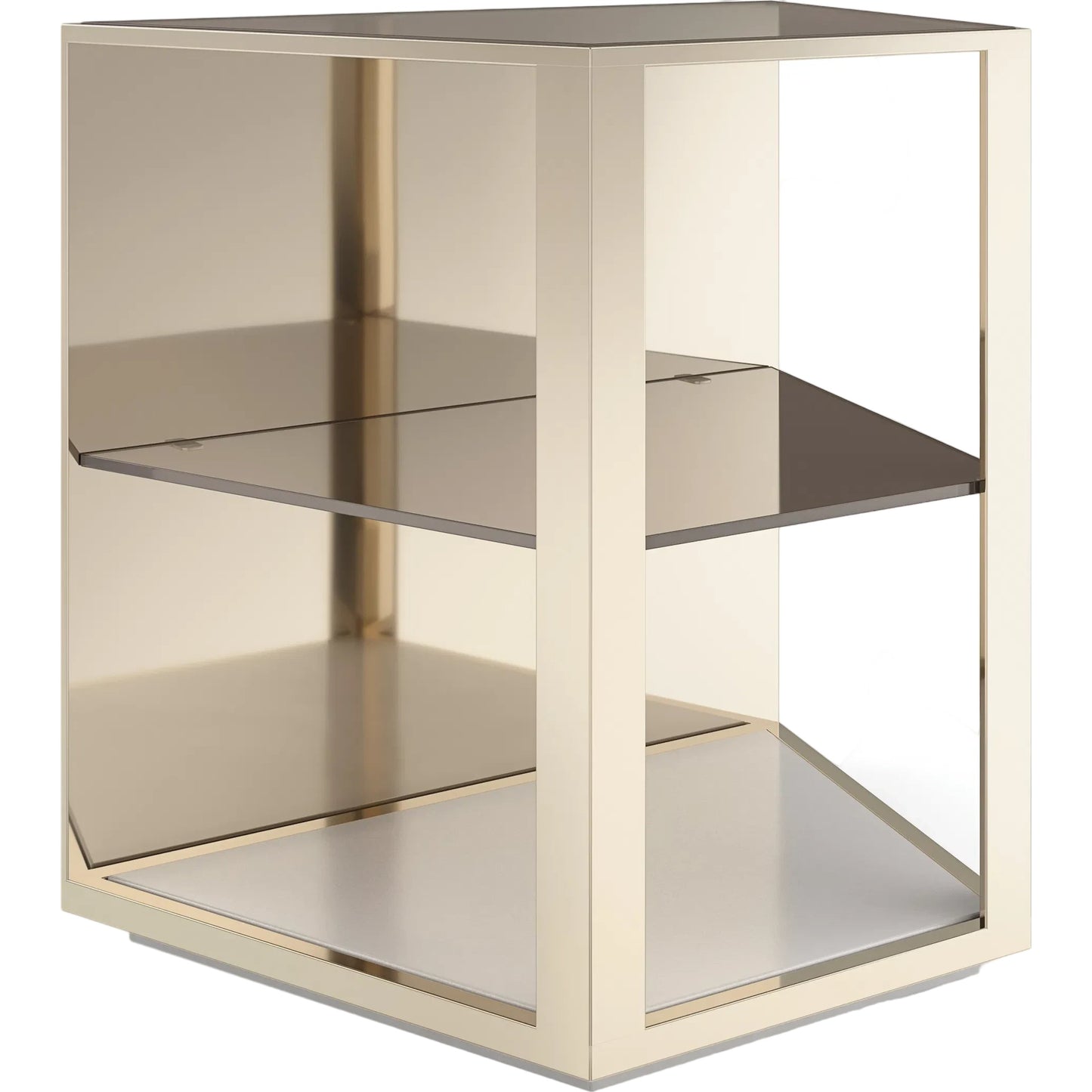 001 SI-2193811 | Primary Silo | Refraction End Table by Caracole in whisper of gold, oyster. Made from poplar, metal, glass in a modern style.