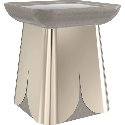 Zenith End Table by Caracole in charcoal leaf, whisper of gold. Made from metal, mirror in a transitional style.