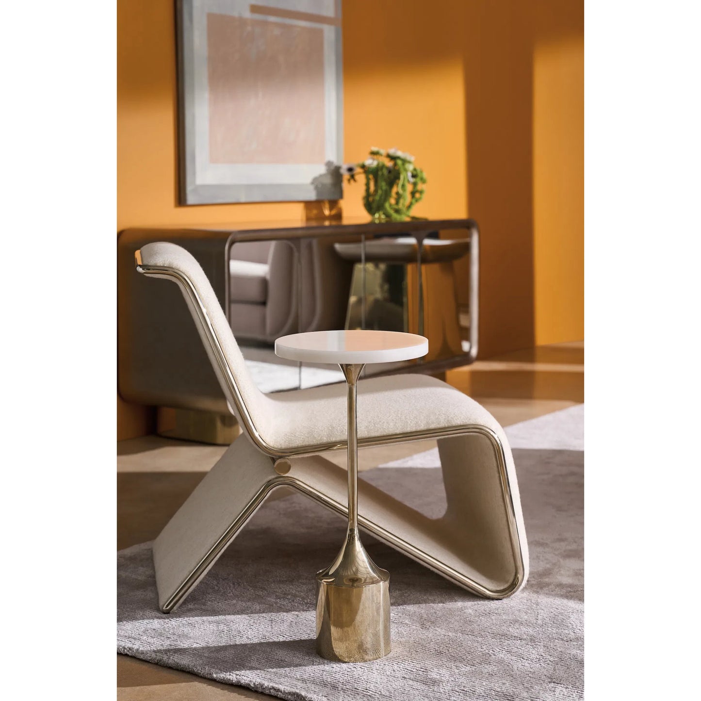 003 SI-2193813 | Lifestyle | Beta Spot Table by Caracole in whisper of gold. Made from metal, stone in a modern style.
