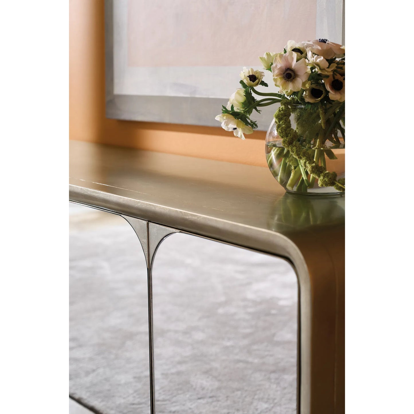 008 SI-2193819 | Lifestyle | Aero Media Console by Caracole in charcoal leaf, whisper of gold. Made from acacia, mirror, metal, birch in a unique style.
