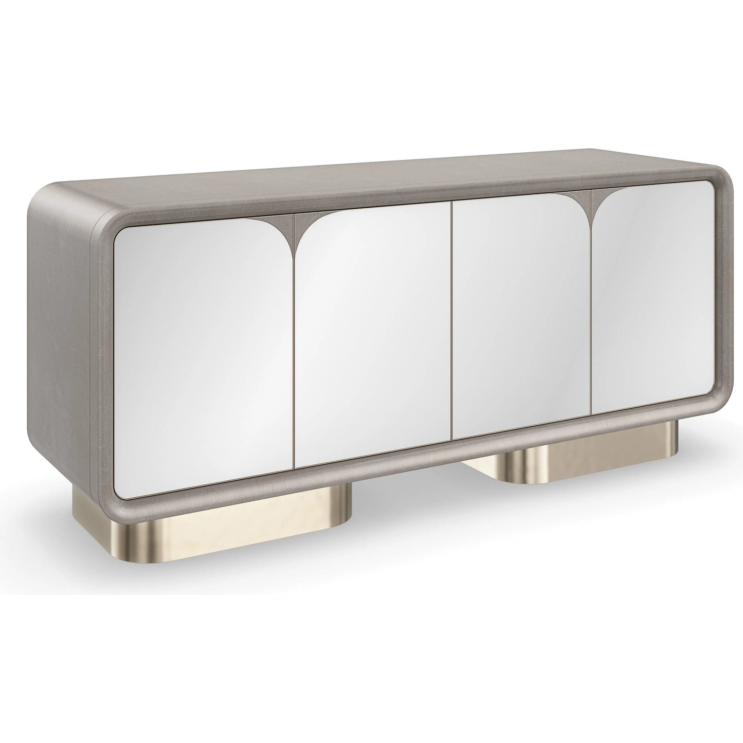 001 SI-2193819 | Additional Silo | Aero Media Console by Caracole in charcoal leaf, whisper of gold. Made from acacia, mirror, metal, birch in a unique style.