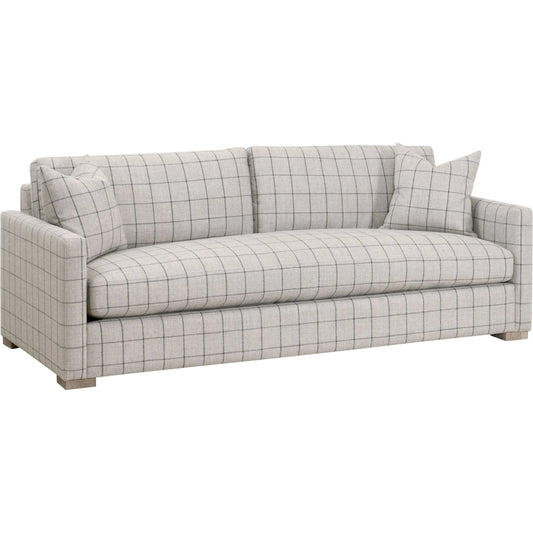 Clara 86" Slim Arm Sofa by Essentials For Living in performance windowpane cement, natural gray oak. Made from solid oak wood in a modern style.