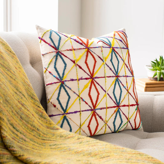 Callie Pillow - 33706 by Surya in red, blue, mustard, beige, rust. Made from 100% cotton in a eclectic & global style.
