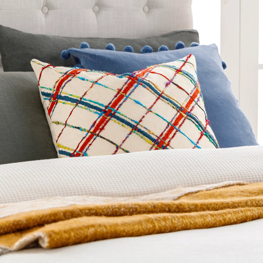 Callie Pillow - 24807 by Surya in red, blue, mustard, beige, rust. Made from 100% cotton in a unique style.