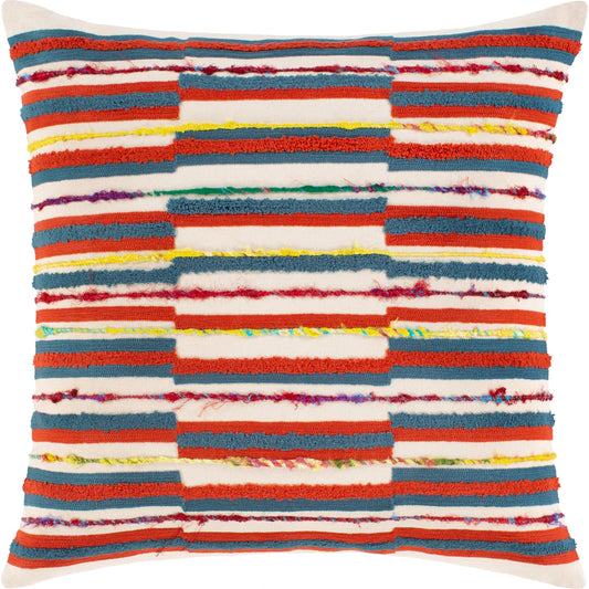 Callie Pillow - 16681 by Surya in red, blue, mustard, rust. Made from front: 100% cotton, back: 100% cotton in a modern style.
