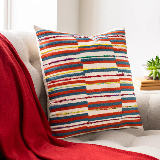 Callie Pillow - 16681 by Surya in red, blue, mustard, rust. Made from 100% cotton in a unique style.