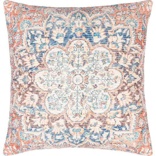 Colin Pillow - 25651 by Livabliss in brown, burnt orange, blue, cream, mustard. Made from front: 100% cotton, back: 100% cotton in a modern style.