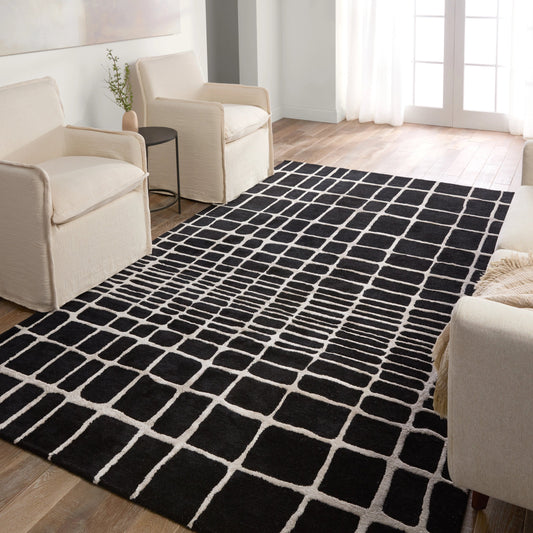 Clayton CLN17 Rug by Jaipur Living in black, ivory. Made from 65% viscose 35% wool in a unique style.