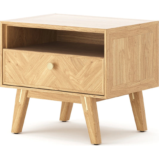 001 SI-2004200 | Primary Silo | Colton Nightstand by LH Imports in light brown and natural, brass. Made from solid oak, mdf oak veneer, brass in a transitional style.
