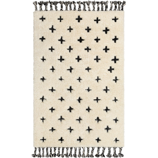 Camille Rug - 26506 by Surya in cream, black. Made from 90% wool, 10% cotton in a unique style.