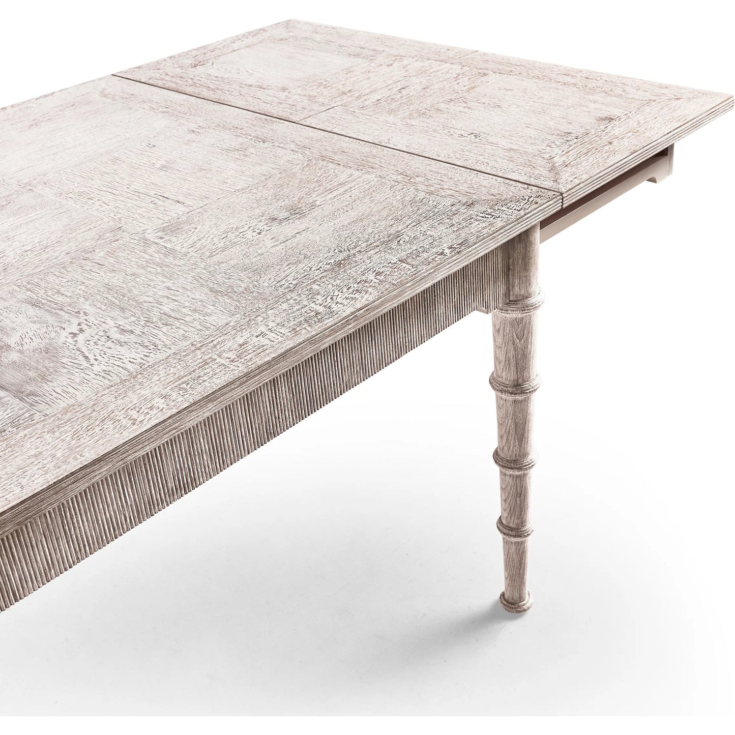 009 SI-2462565 | Closeup | 100" Bywater Extending Dining Table by Jonathan Charles in washed acacia. Made from acacia in a transitional style.