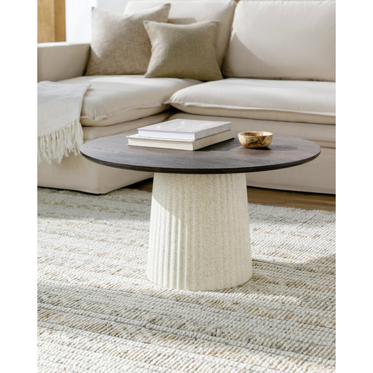 Cornelia Coffee Table - 526052 by Surya in dark brown, brown, beige, black and terrazzo. Made from top: wood veneer, base: concrete, steel in a modern style.