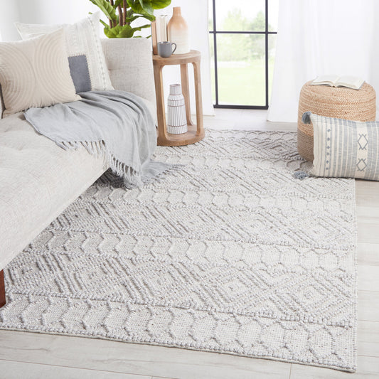 Cosette COE02 Indoor/Outdoor Rug by Jaipur Living in light gray, white. Made from 100% pet yarn in a unique style.