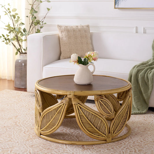 Lake Round Coffee Table by HedgeApple Essentials. Made from mango wood, rattan in a unique style.