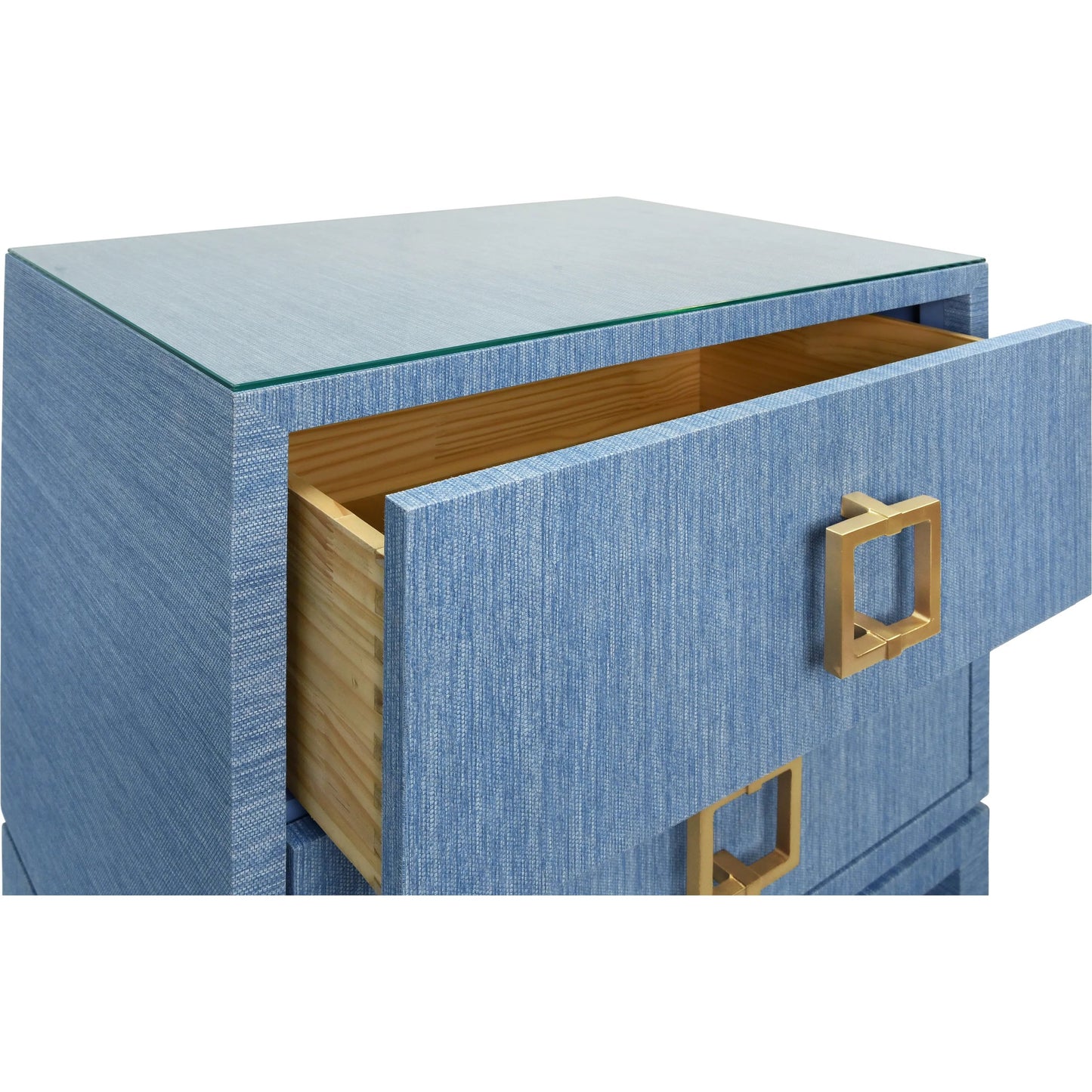 005 SI-2441108 | Closeup | Cole Two Drawer Side Table by Worlds Away. Made from grasscloth in a unique style.