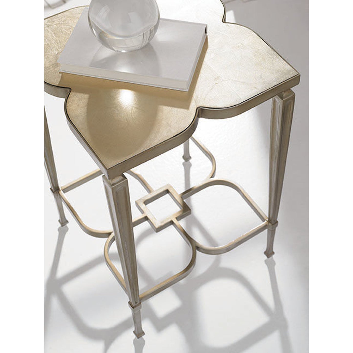 002 SR-768702 | Additional Silo | Four Leaf Clover Side Table by Caracole in silver, taupe and taupe silver leaf. Made from steel, metal, cast iron in a transitional style.