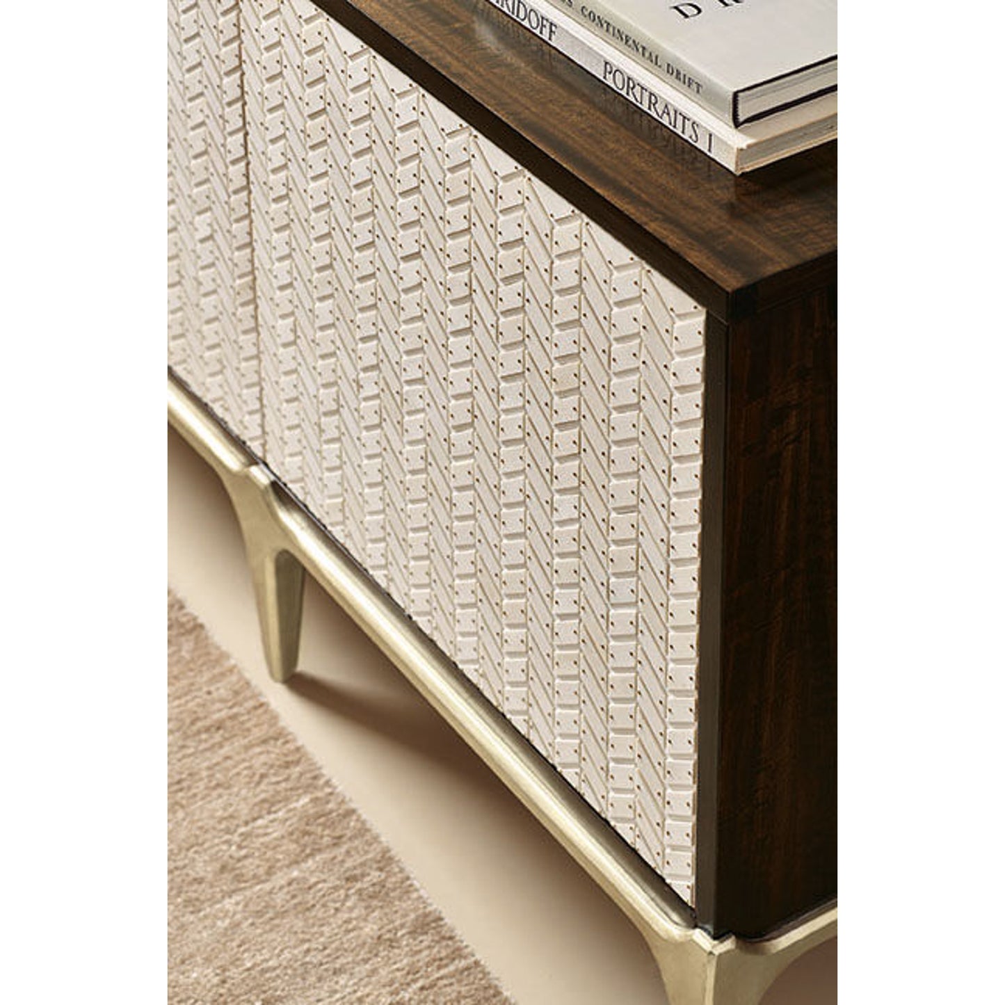 002 SR-768700 | Additional Silo | For Your Viewing Pleasure Cabinet by Caracole in bone and french roast, gold bullion paint. Made from fumed eucalyptus, hardwoods in a transitional style.