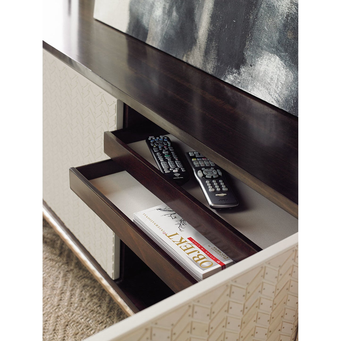 003 SR-768700 | Additional Silo | For Your Viewing Pleasure Cabinet by Caracole in bone and french roast, gold bullion paint. Made from fumed eucalyptus, hardwoods in a transitional style.