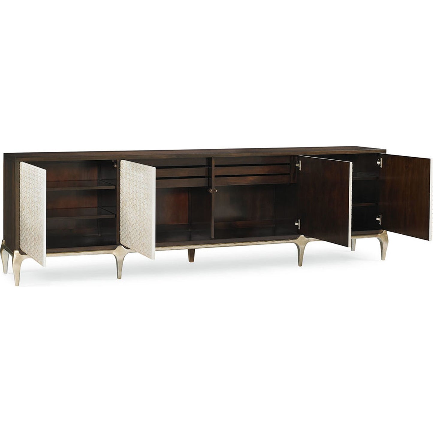 004 SR-768700 | Additional Silo | For Your Viewing Pleasure Cabinet by Caracole in bone and french roast, gold bullion paint. Made from fumed eucalyptus, hardwoods in a transitional style.