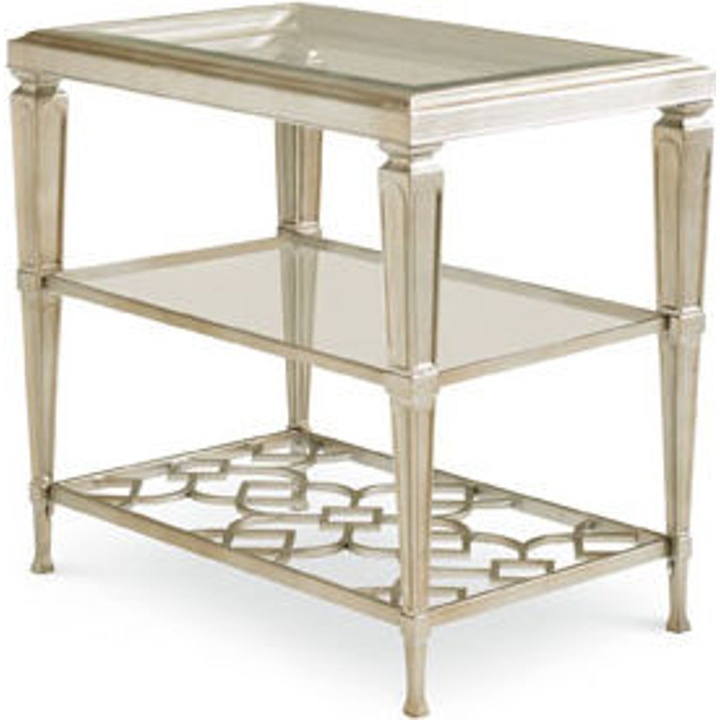 001 SR-769103 | Primary Silo | Social Connections Side Table by Caracole in silver and taupe silver leaf. Made from steel, metal, cast iron in a transitional style.