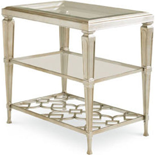 Social Connections Side Table by Caracole in silver and taupe silver leaf. Made from steel, metal, cast iron in a transitional style.